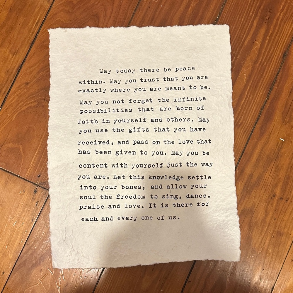 Handmade Typed Poem on Textured Cream Paper - Inspirational Wall Art